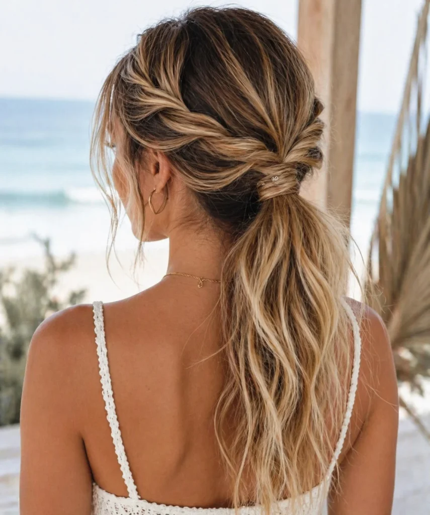 twisted ponytail cute beach hairstyle unique look