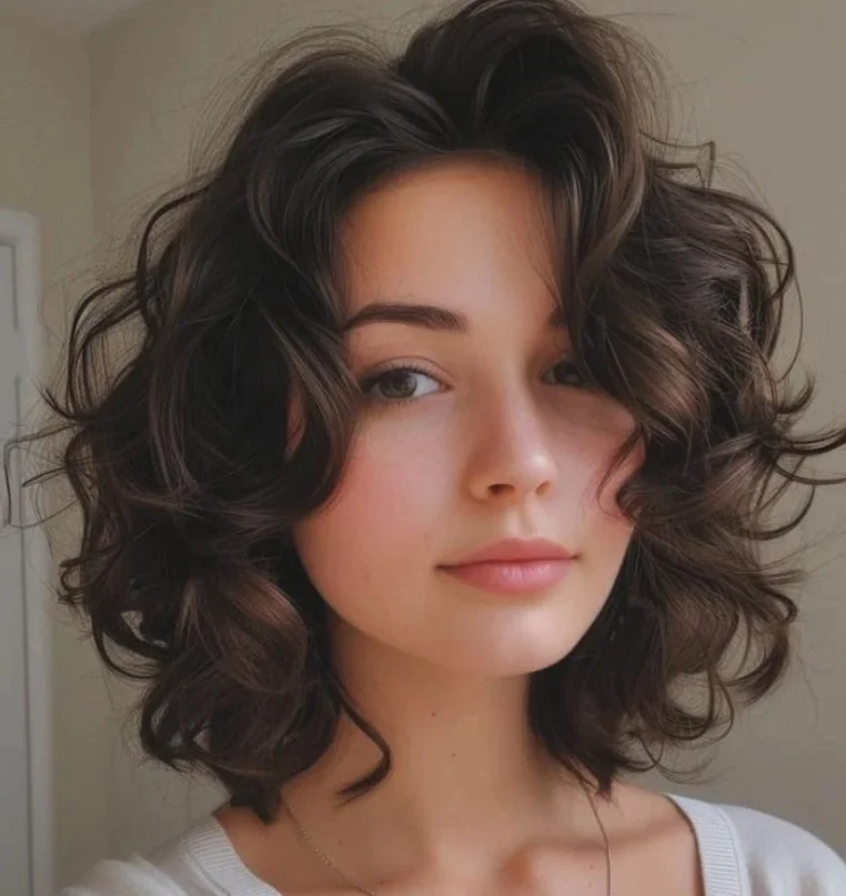 Wavy inverted bob hairstyle with bangs relaxed modern look