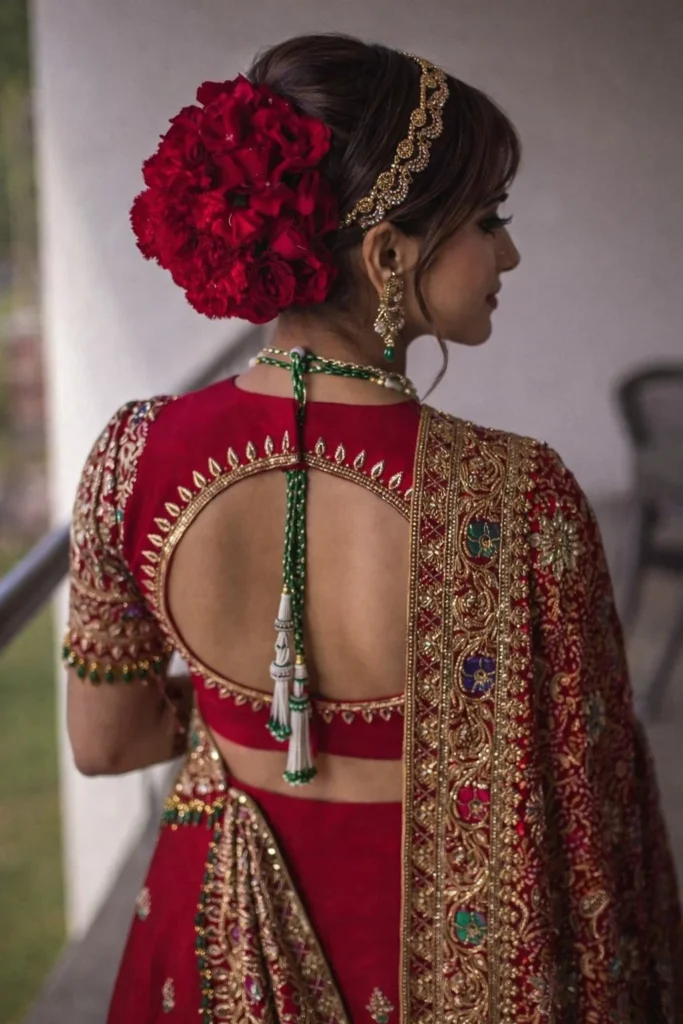 Wedding bun hairstyle with side bangs bridal elegant look