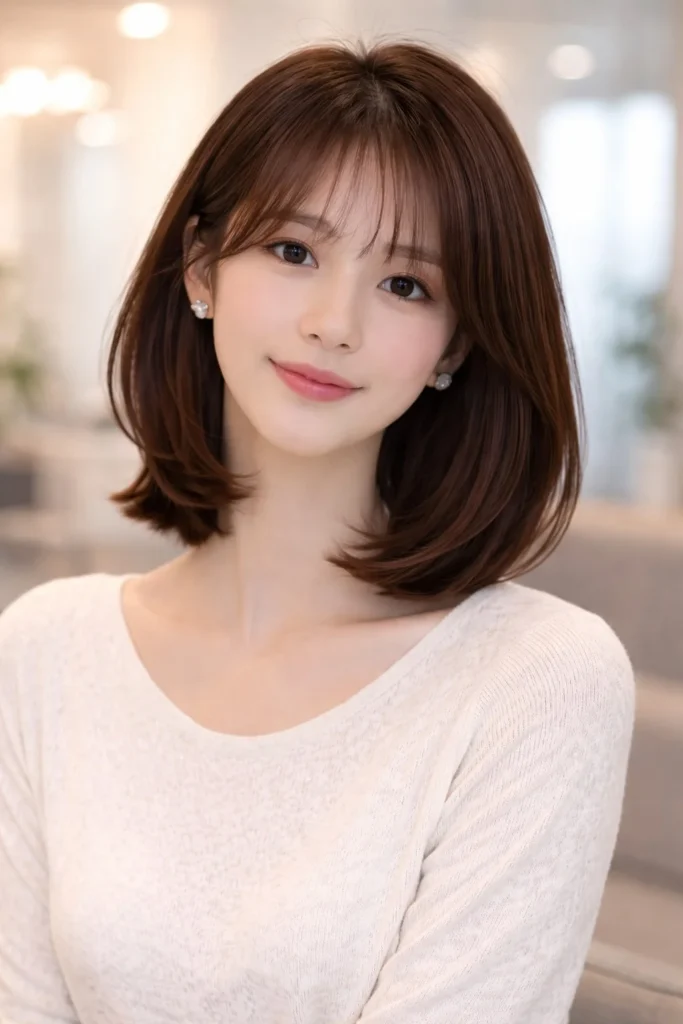 Wispy bangs inverted bob hairstyle airy youthful haircut