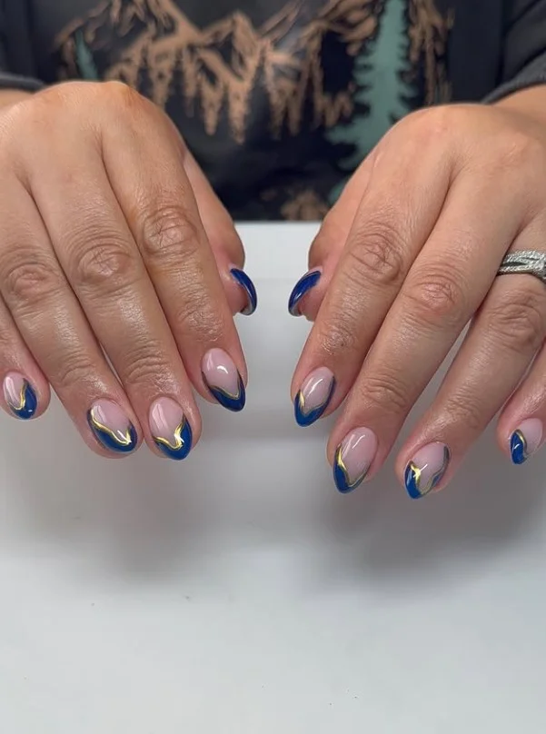 abstract royal blue french tip nails creative style