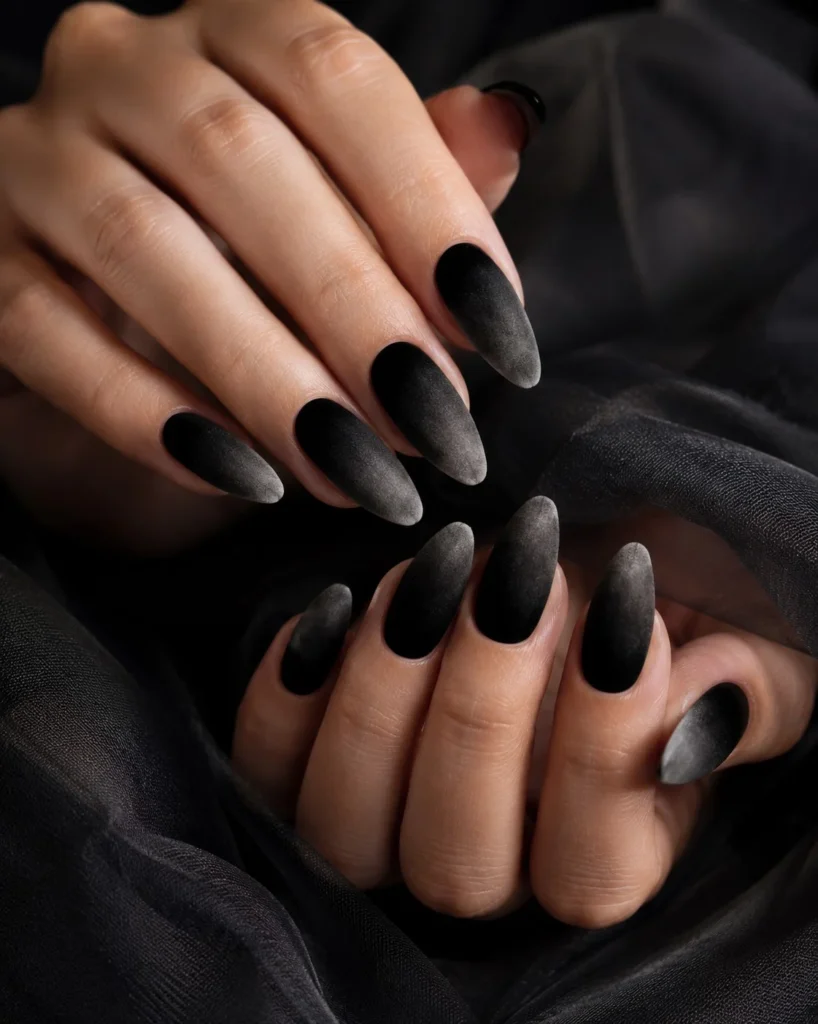 velvet black ombre almond nails rich nail design