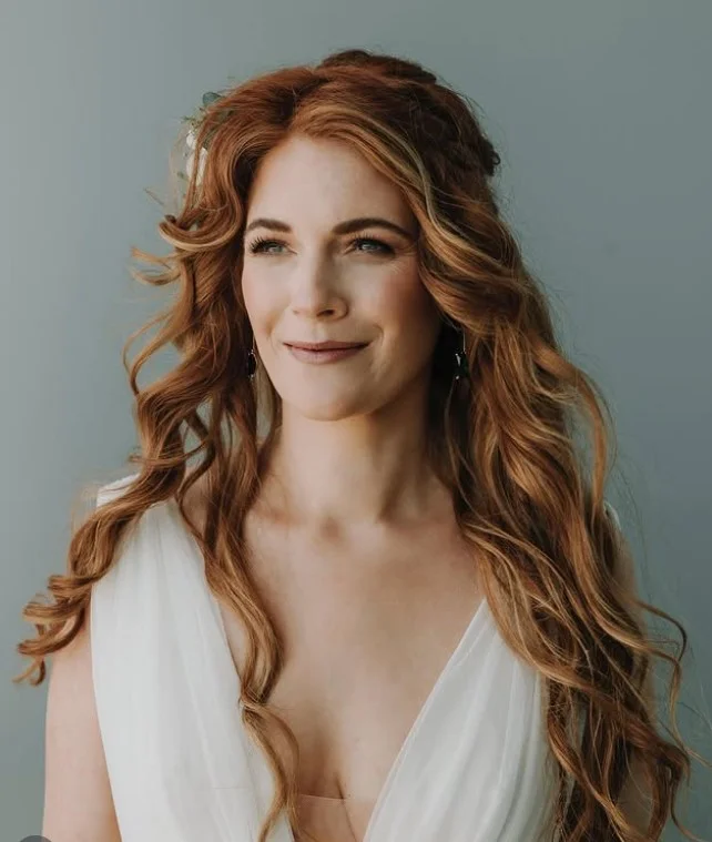 side swept bridal curls hairstyle for beach wedding hair
