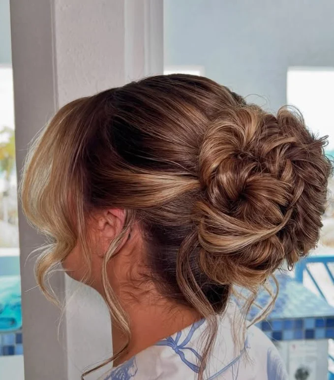 textured bridal updo hairstyle for beach wedding brides