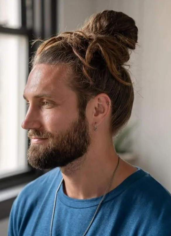 beachy man bun hairstyle for men long hair