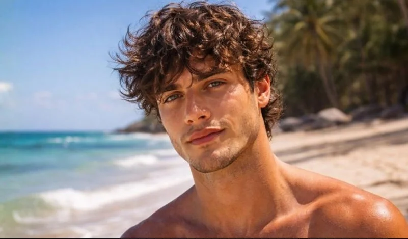 messy fringe beach hairstyle for men trendy style