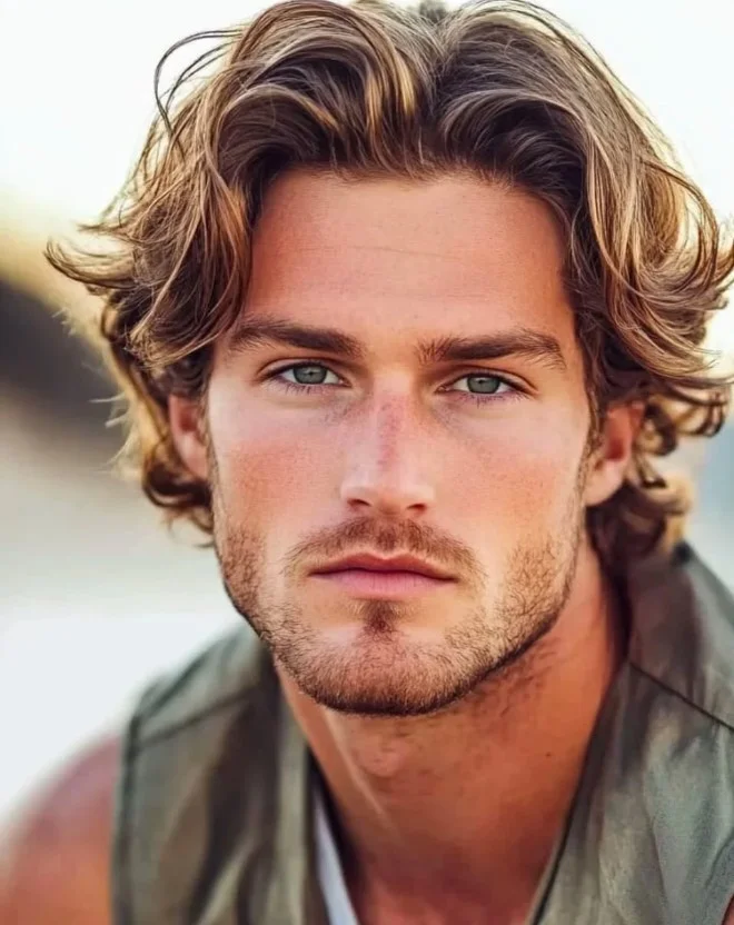 messy surfer waves beach hairstyle for men