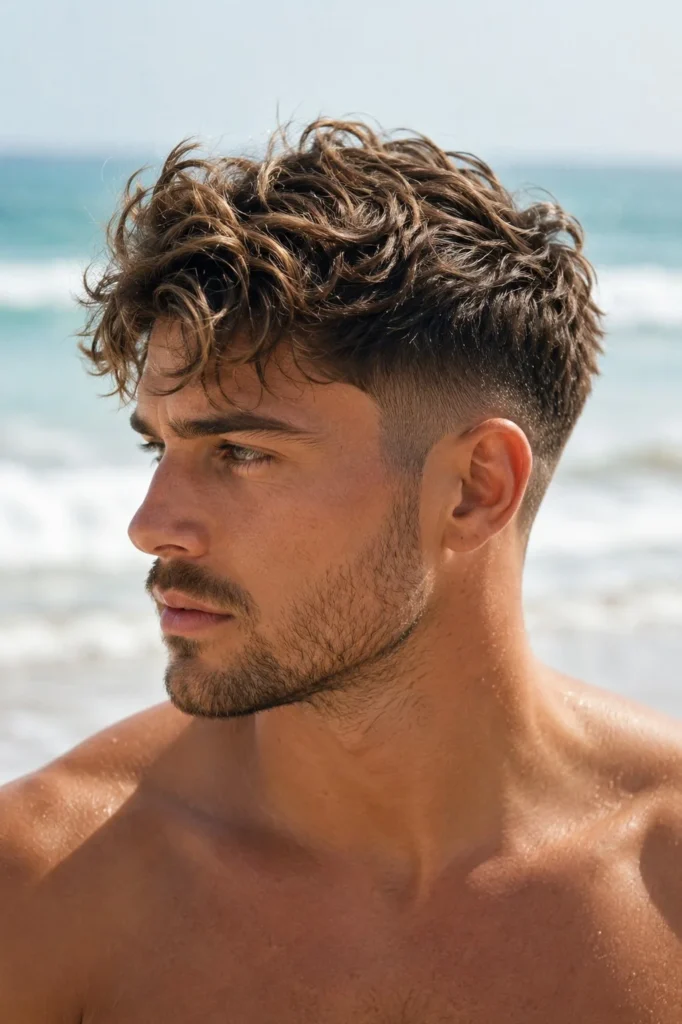 taper fade with beach waves hairstyle for men