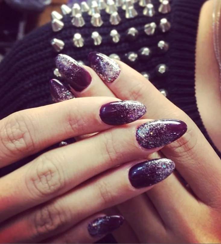 black glitter ombre almond nails glamorous design