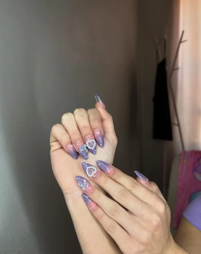 blue glitter ombre almond nails trendy nail look