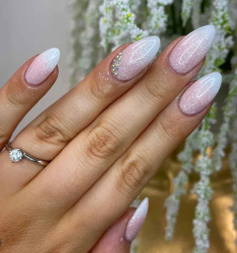 bridal french ombre almond nails design romantic wedding manicure