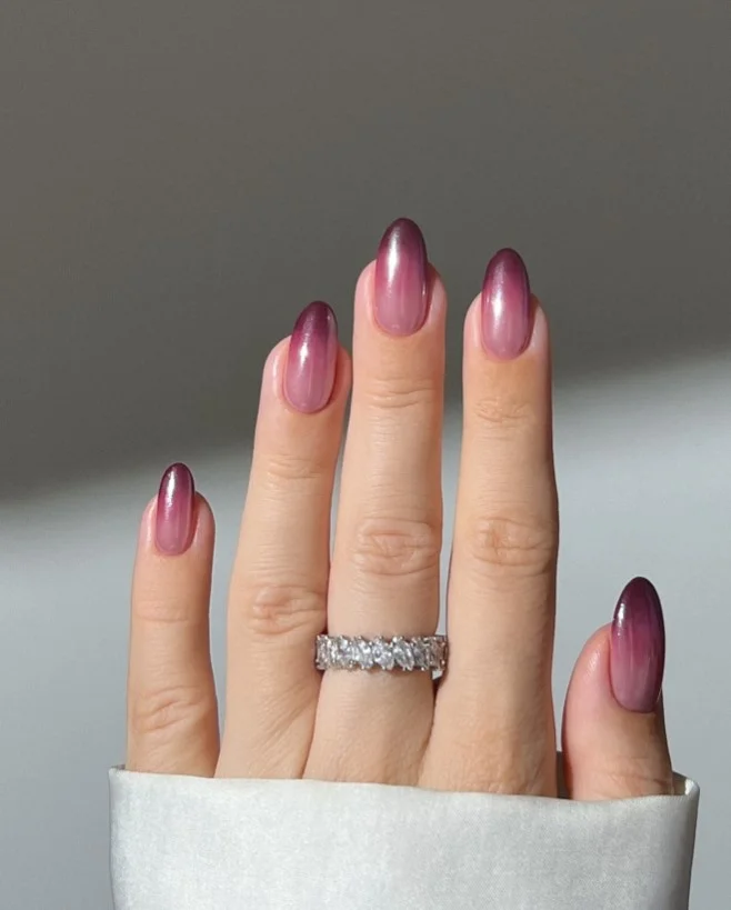 burgundy and nude ombre almond nails elegant nail design