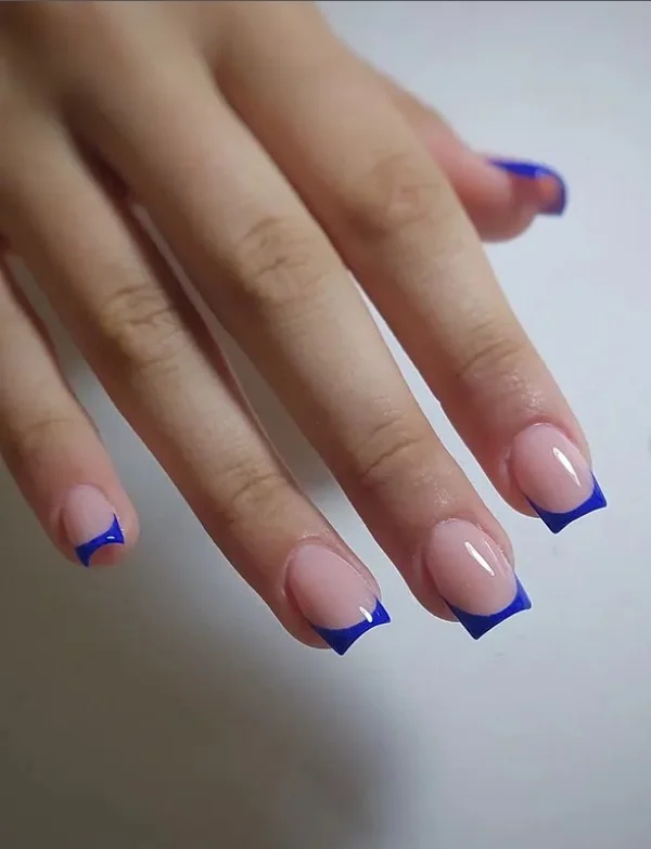 classic royal blue french tip nails design glossy finish