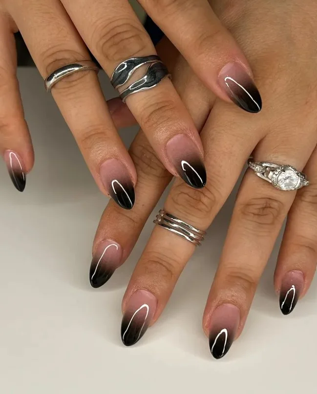 coffin to almond black ombre nails stylish shape