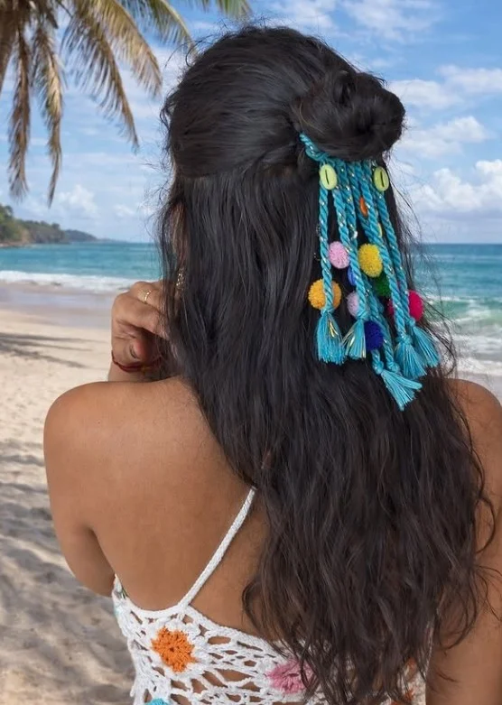 half up mini bun medium hair beach hairstyle cute look