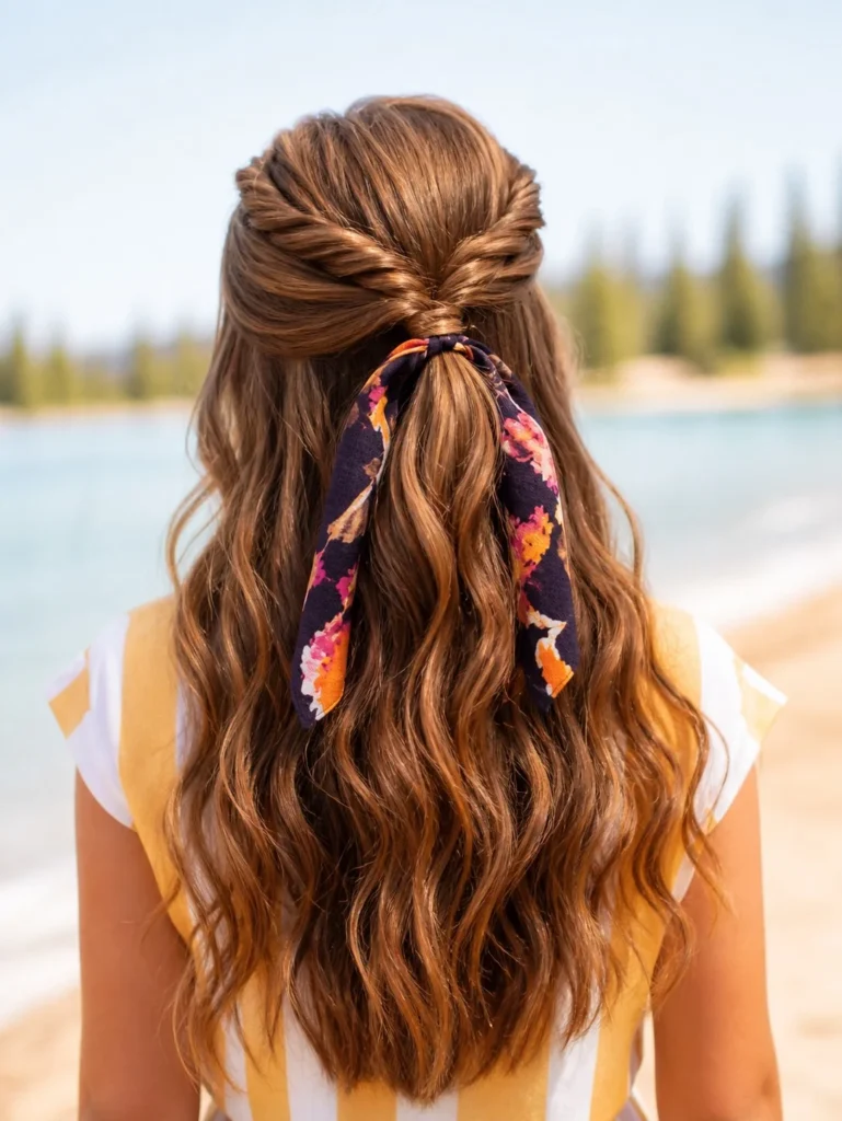 half up twisted pony medium hair beach hairstyle