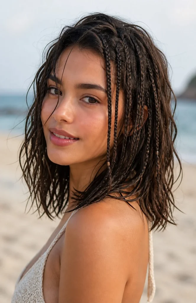 mini braids cute short beach hairstyle trendy look