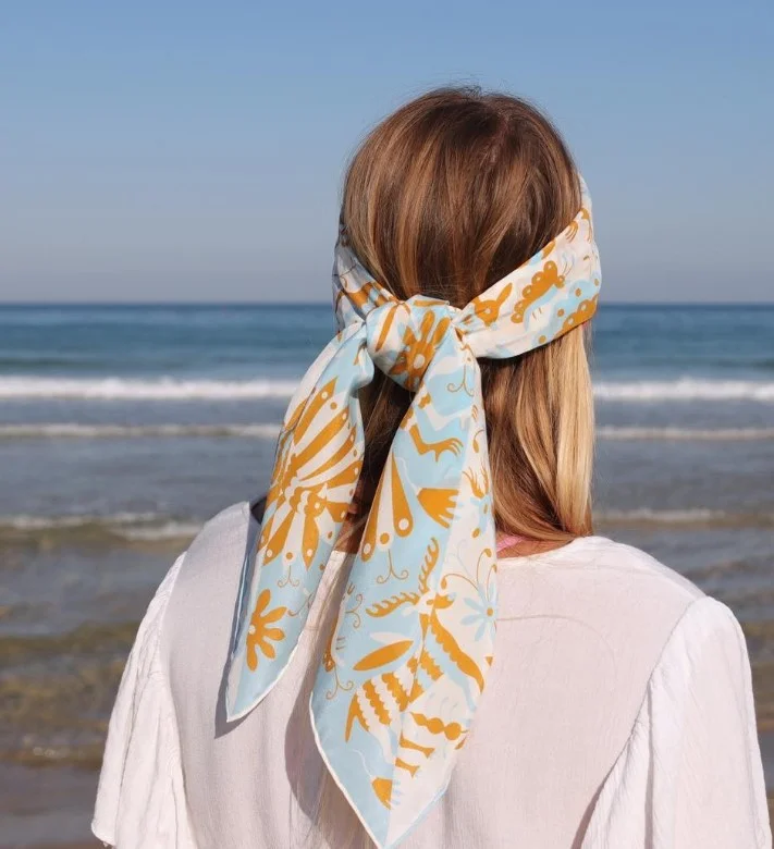 scarf style short beach hairstyle protective look