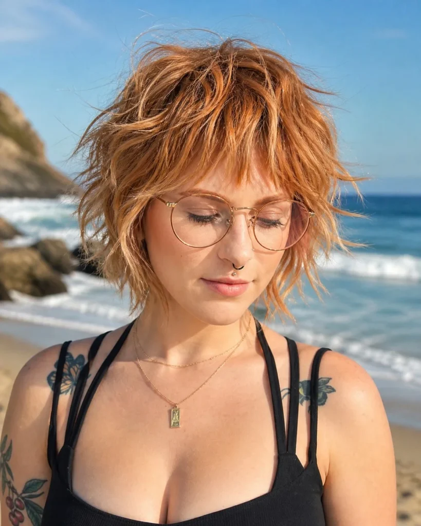 short shag cut beach hairstyle textured look