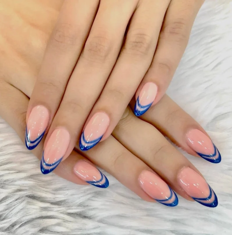 double line royal blue french tip nails modern style