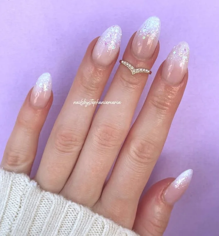 glitter tip french ombre almond nails design sparkling elegant nails