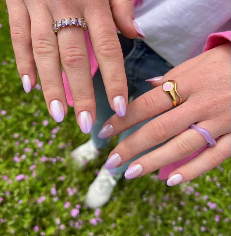 lavender and white fade almond nails pastel manicure