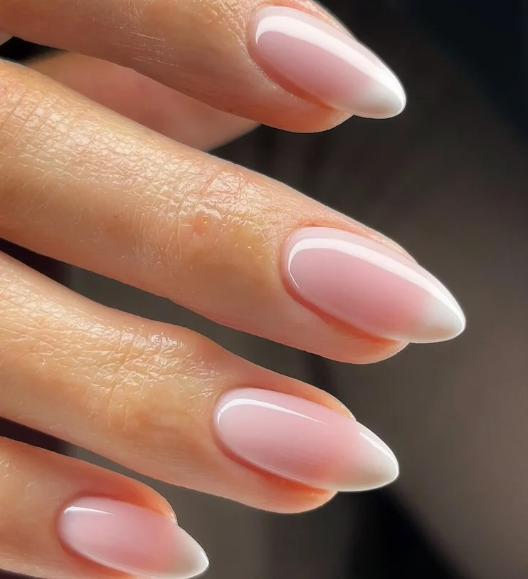long almond french ombre nails design elegant feminine nail style