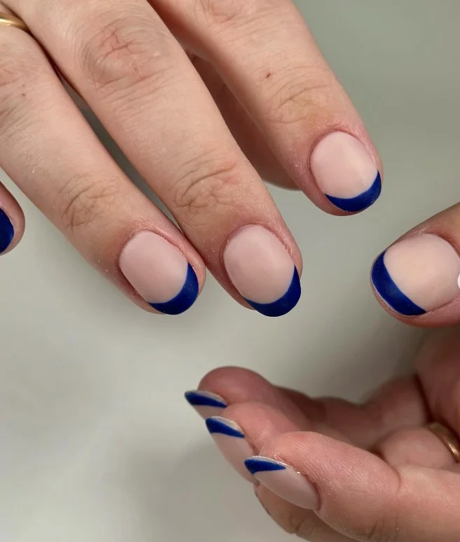 matte royal blue french tip nails soft finish