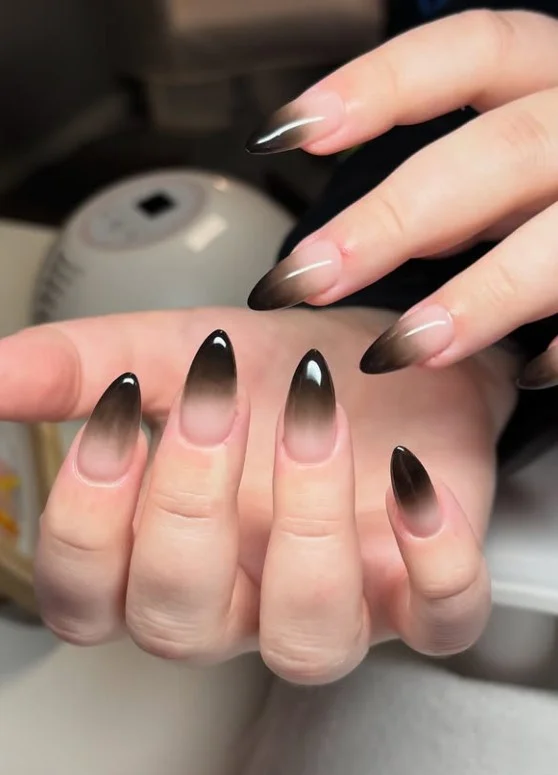 minimal black ombre almond nails classy clean design