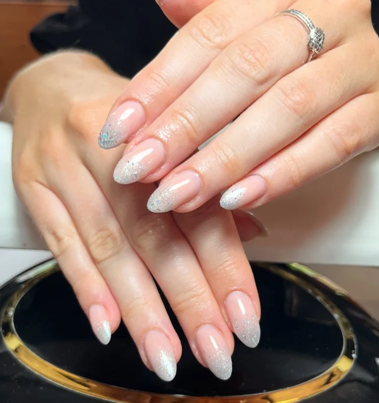 minimal glitter ombre almond nails clean classy style