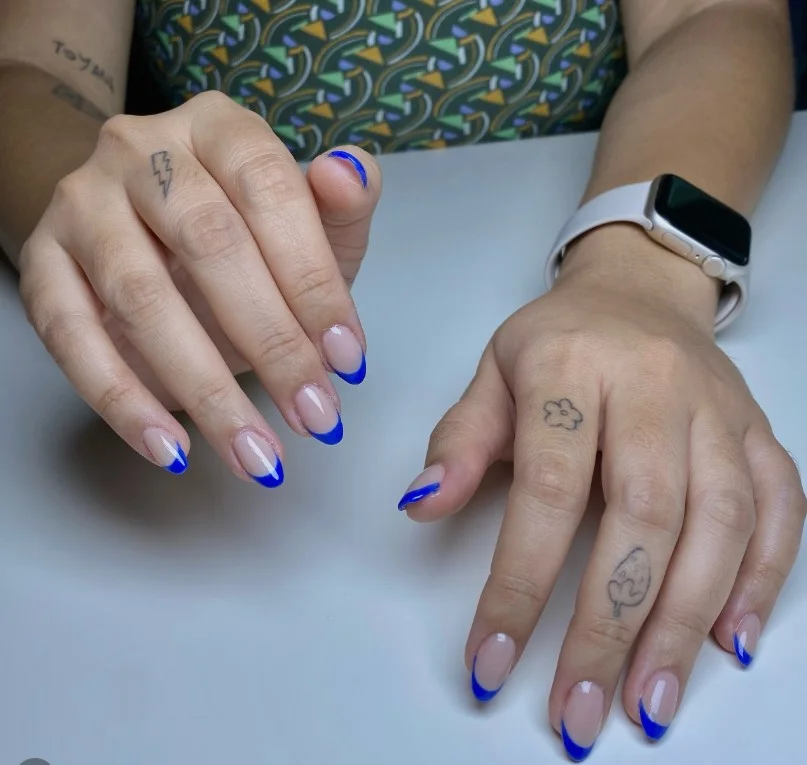 minimal royal blue french tip nails clean elegant look