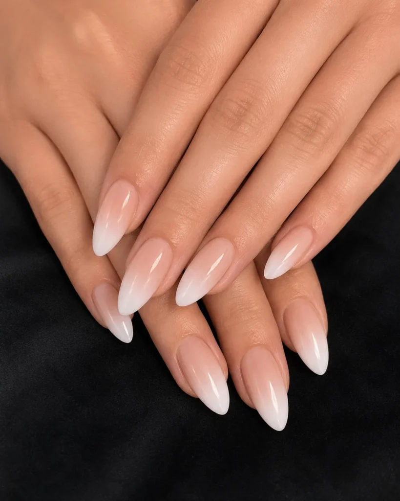 nude beige french ombre almond nails design natural classy nails