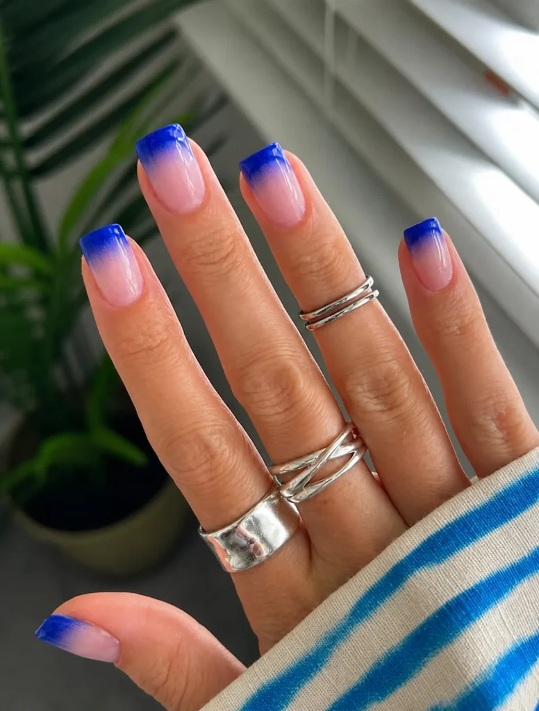 ombre royal blue french tip nails trendy gradient