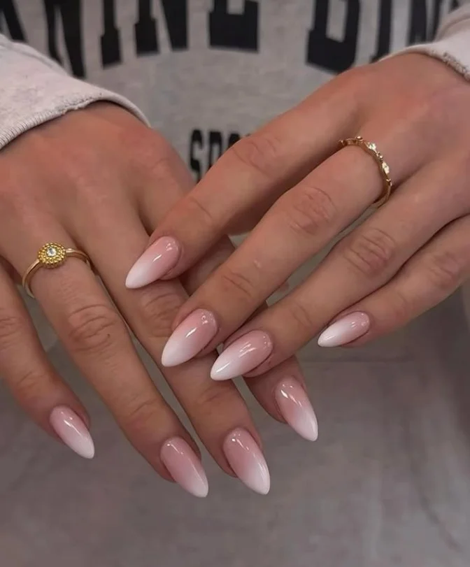 pink and white ombre almond nails classy nail design