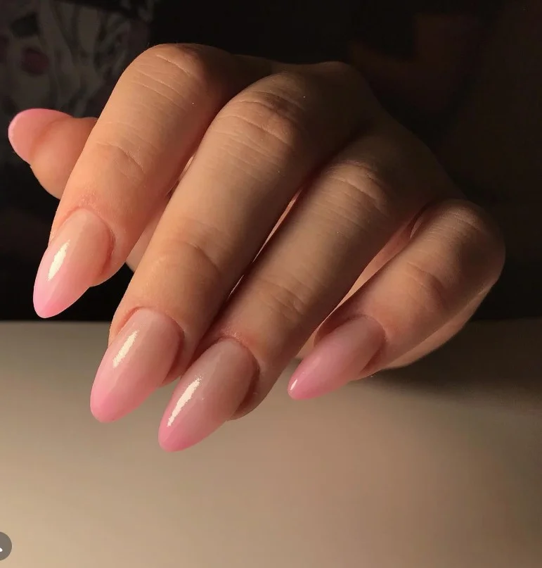 baby pink ombre almond nails soft glossy design
