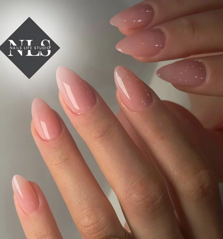 luxury soft pink ombre almond nails glossy elegant style