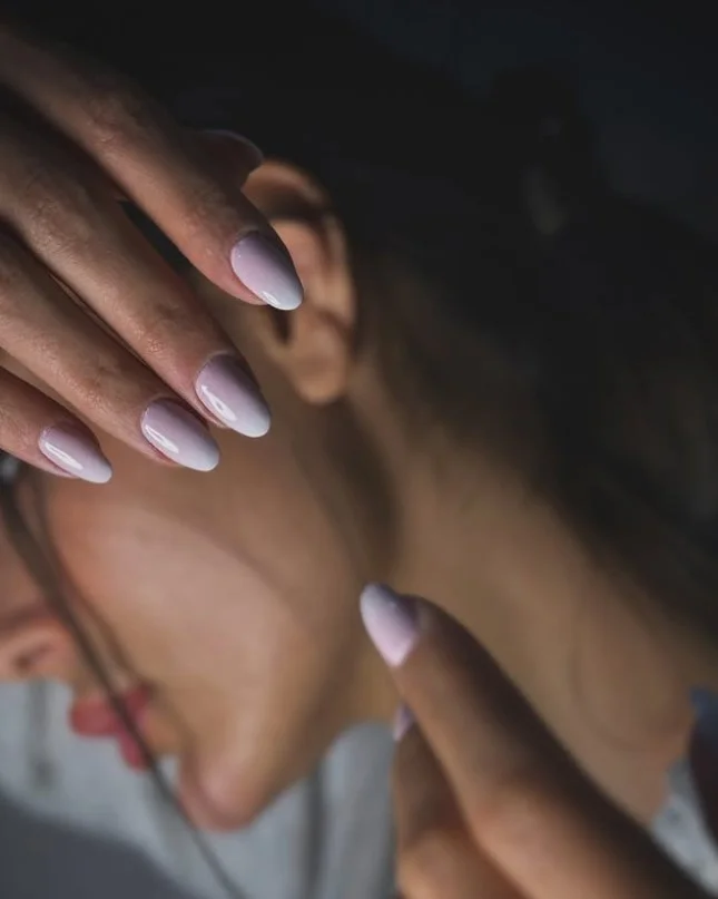 nude pink fade almond nails elegant design