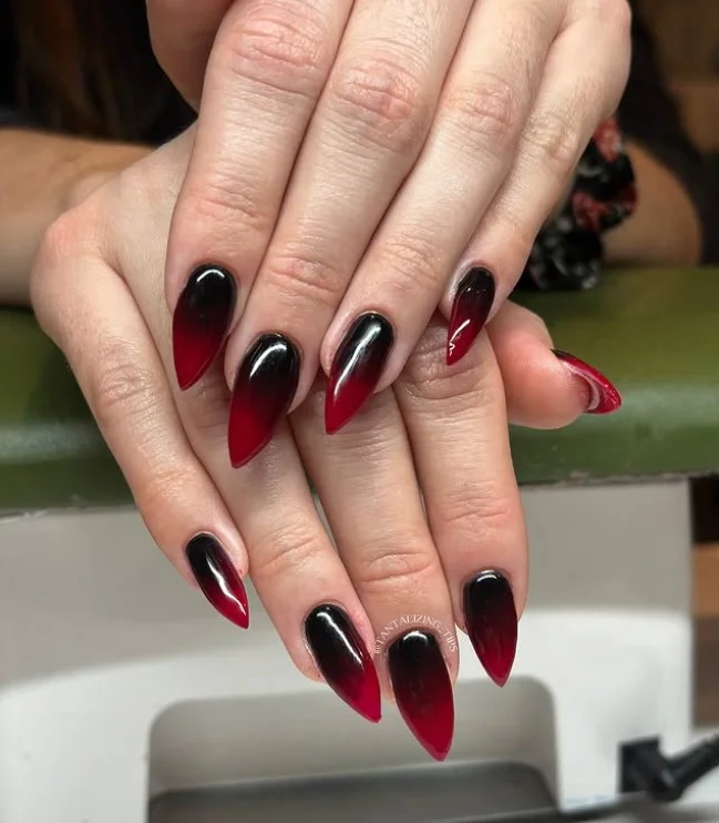 red and black ombre almond nails bold nail look