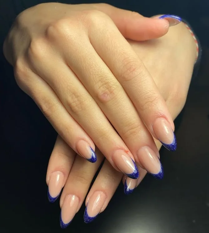 glitter royal blue french tip nails sparkling look