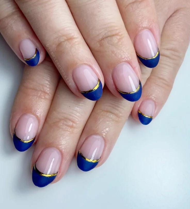 royal blue french tips with gold foil luxury design