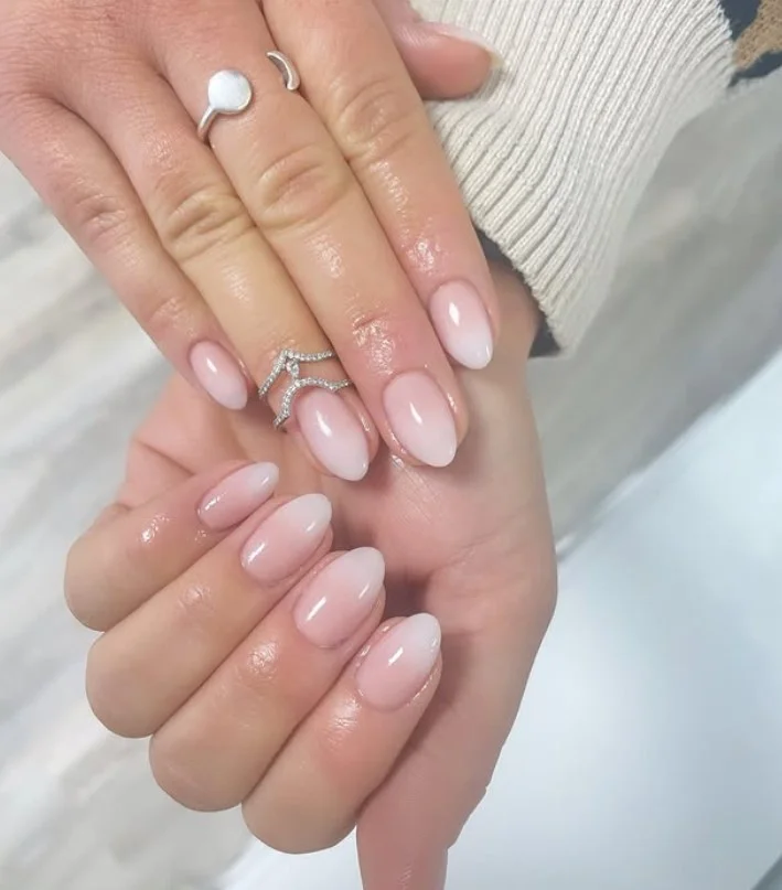 beige to white ombre almond nails classy style