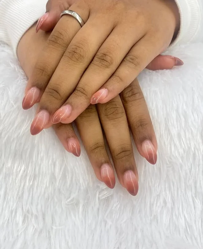 brown nude fade almond nails trendy fall manicure