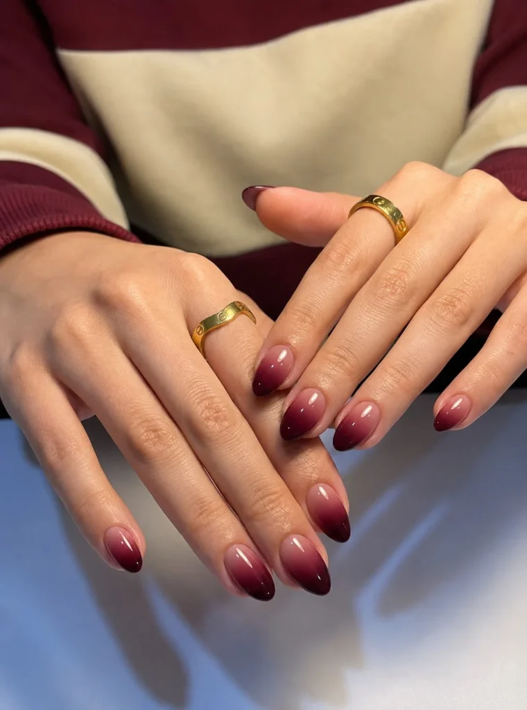 burgundy ombre almond nails rich elegant look