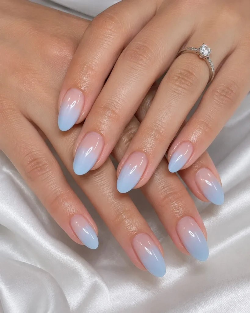 ice blue ombre almond nails fresh winter style