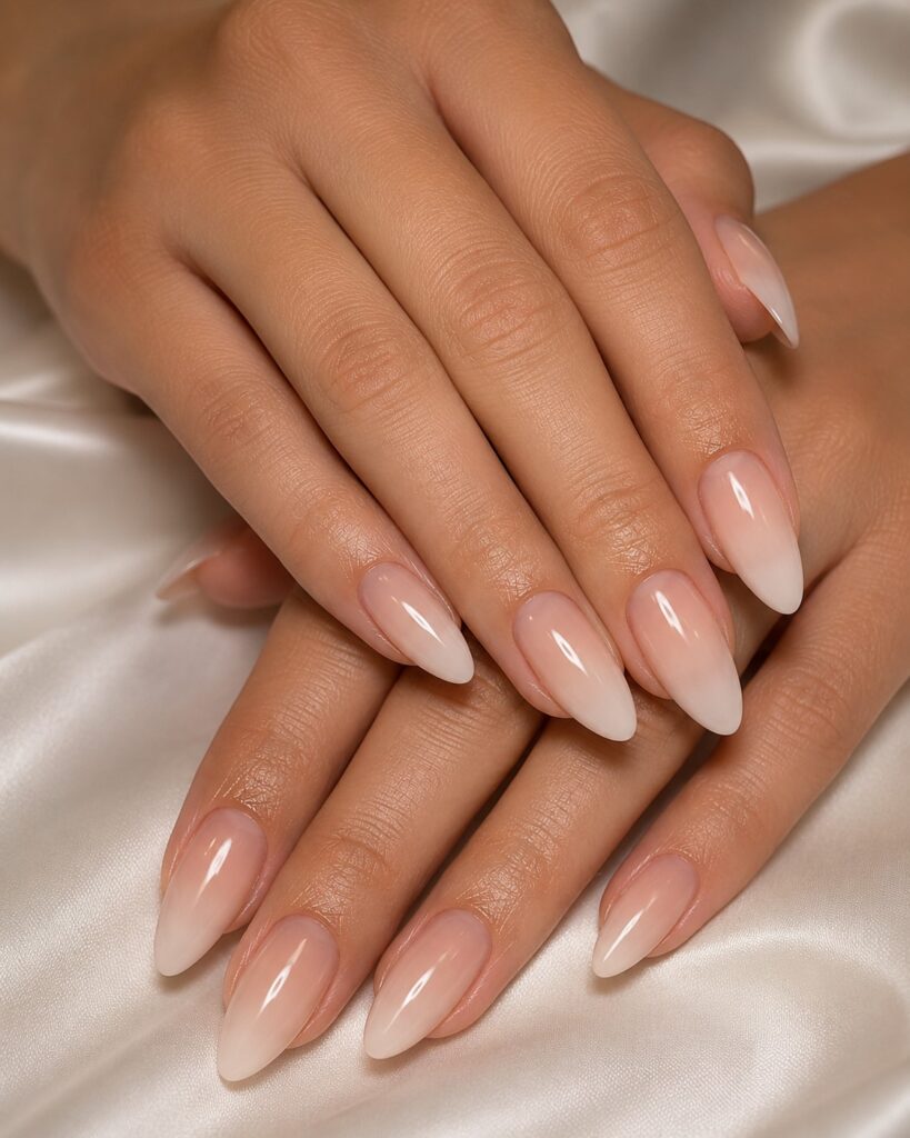 luxury nude ombre almond nails classy glossy finish