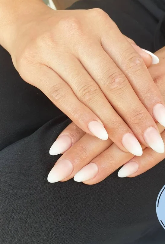matte nude ombre short almond nails modern design