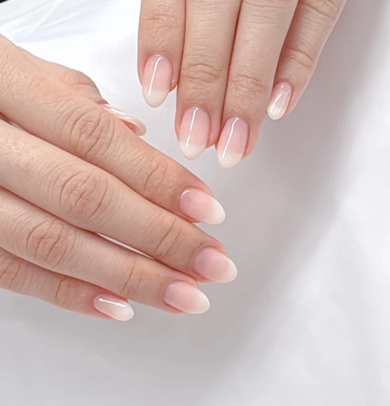 minimal white ombre short almond nails clean style
