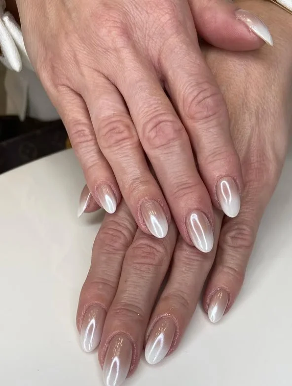 pearl glow ombre almond nails luxury finish