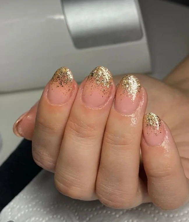rose gold glitter fade almond nails classy style