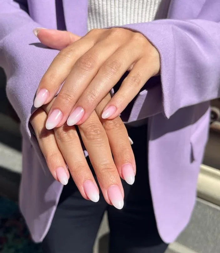 soft pink french fade almond nails design classy feminine look